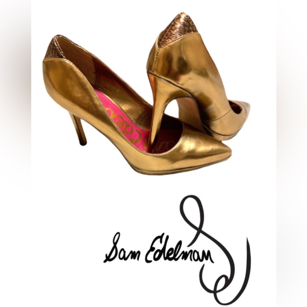 Sam Edelman Celia bronze snakeskin accent heels